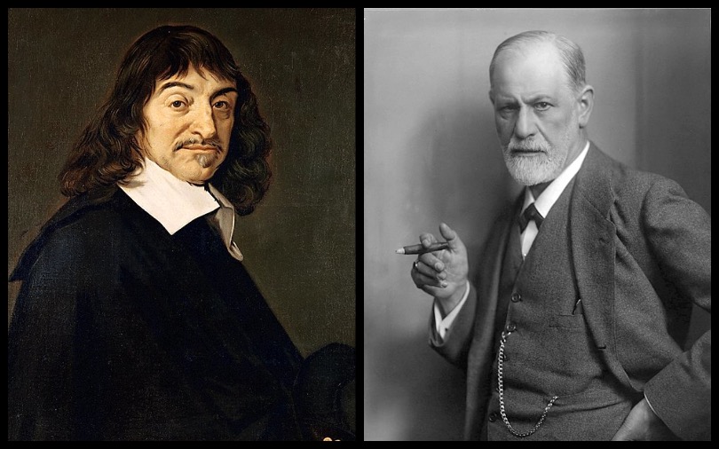 （左）笛卡爾的雙面論將人類的行為分割為心靈及頭腦，（右）佛洛伊德以人類行為的解析著名。（圖／wikipedia）