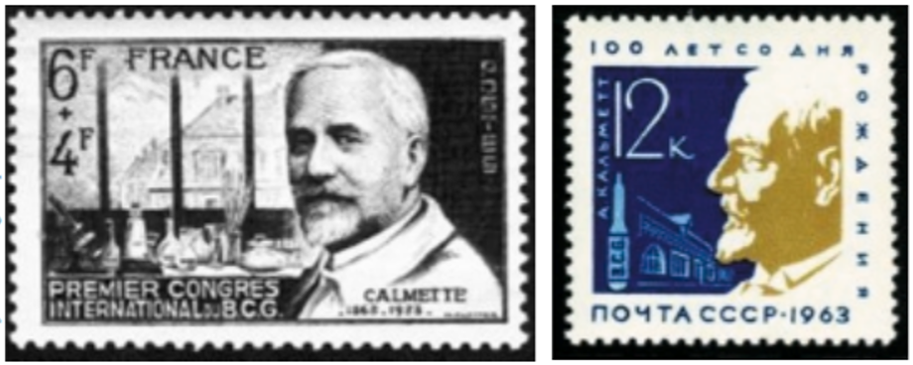 紀念卡密特的各國郵票。（圖 / www.journalclub.org/stamps/calmette.html）