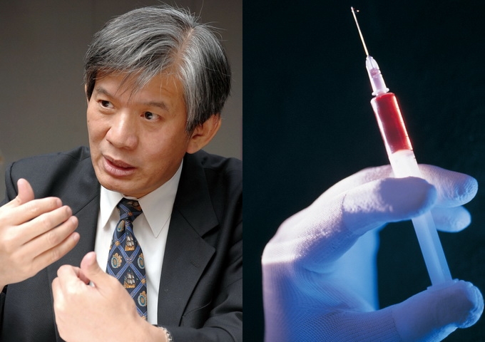 莊萬龍主任（左），Ｃ型肝炎傳染途徑之一—注射針劑。（圖片來源：日創社）
