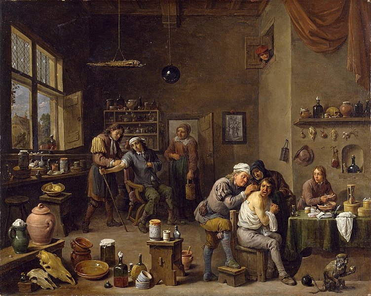 David Teniers the Younger的《The Surgeon》，繪於1670年代。當時的外科醫師在廚房等衛生不佳的地方進行外科手術。（圖／wikipedia）