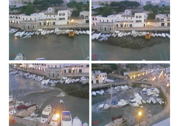 西班牙休達德亞港區氣象海嘯事件的歷程（圖／http‭://‬ichep.blogspot.tw/2006/06‭/‬rissaga-ciutadella.html）