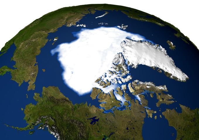 北極地區衛星空照圖。（圖／NASA，Wikipedia）