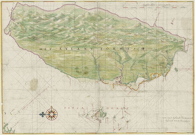 約1640年，荷蘭製圖師Johannes Vingboons繪製的臺灣與澎湖群島地圖（收藏於荷蘭海牙國家檔案館）（來源：Wikipedia）。