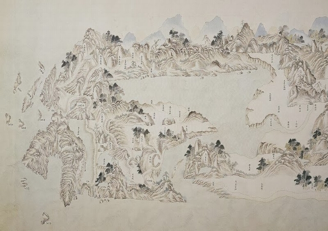 繪於1723～1734年間的雍正台灣輿圖，可以看見台北盆地是一片汪洋，被認為是台北湖存在過的證據。（圖／WeThinker）