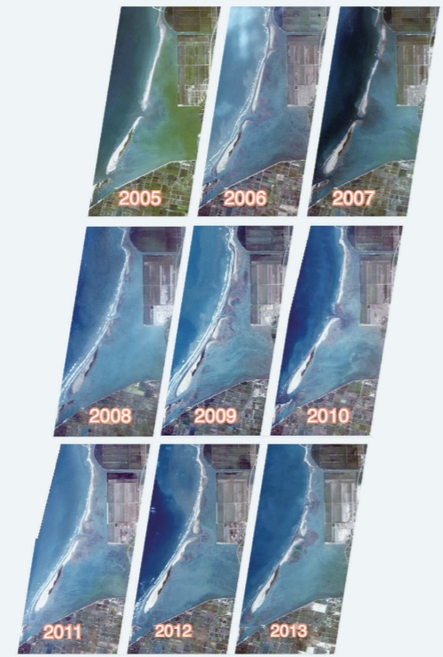應用福衛二號影像連續監測網仔寮沙洲的退縮情形