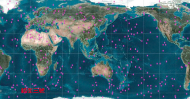 福衛三號的無線電掩星資料散佈圖。（圖片來源：福衛三號資料分析中心，http://cdaac-www.cosmic.ucar.edu/）