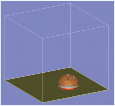 把髖關節球頭 3D 設計圖置於電腦模擬製造平台上。