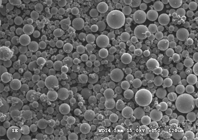 鋁粉的電子顯微鏡照片，一般介於1～200微米之間，比頭髮還細小。
