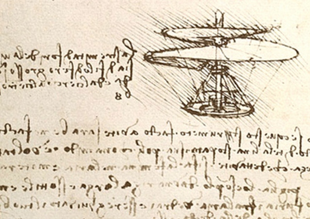 達文西螺旋飛行器的手稿。（圖／Wikipedia）