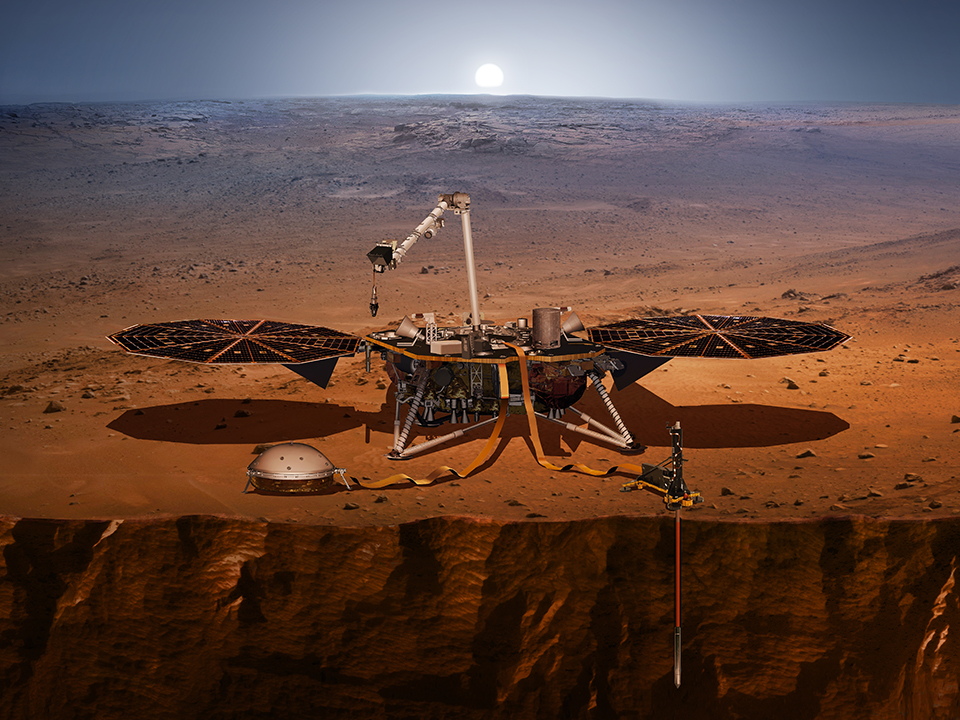 藝術家繪製的InSight洞察號登陸火星想像圖 （圖片來源：NASA）