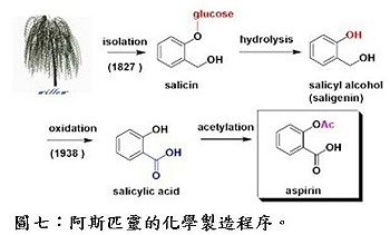 阿斯匹靈的化學製造程序(圖片來源：國家衛生研究院電子報)