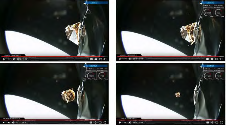 福衛五號衛星本體脫離火箭過程圖(圖片翻攝自SpaceX官方YouTube頻道)