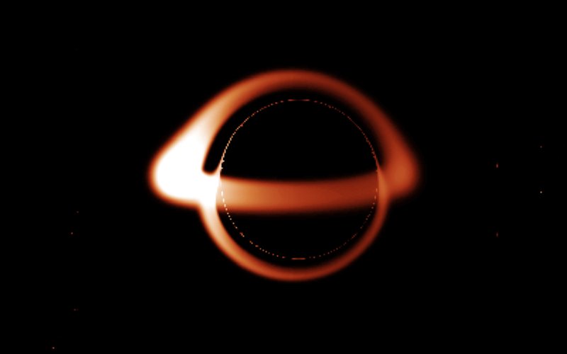 人馬座A*超大質量黑洞的模擬影像 (圖片來源：維基百科，Creative Commons CC0 1.0 Universal Public Domain)