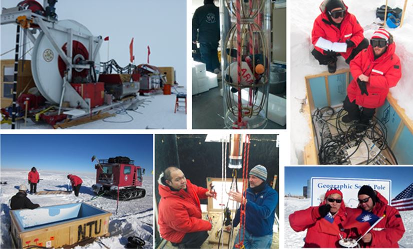 在南極冰層中安裝ARA陣列偵測器（圖／臺灣大學梁次震宇宙學與粒子天文物理學中心）