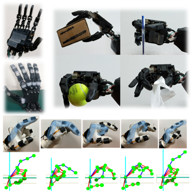 技術突破：可用於機器人或者義肢的精巧擬人機器人手以及內嵌多重感知穿戴系統。（圖／張禎元提供）
