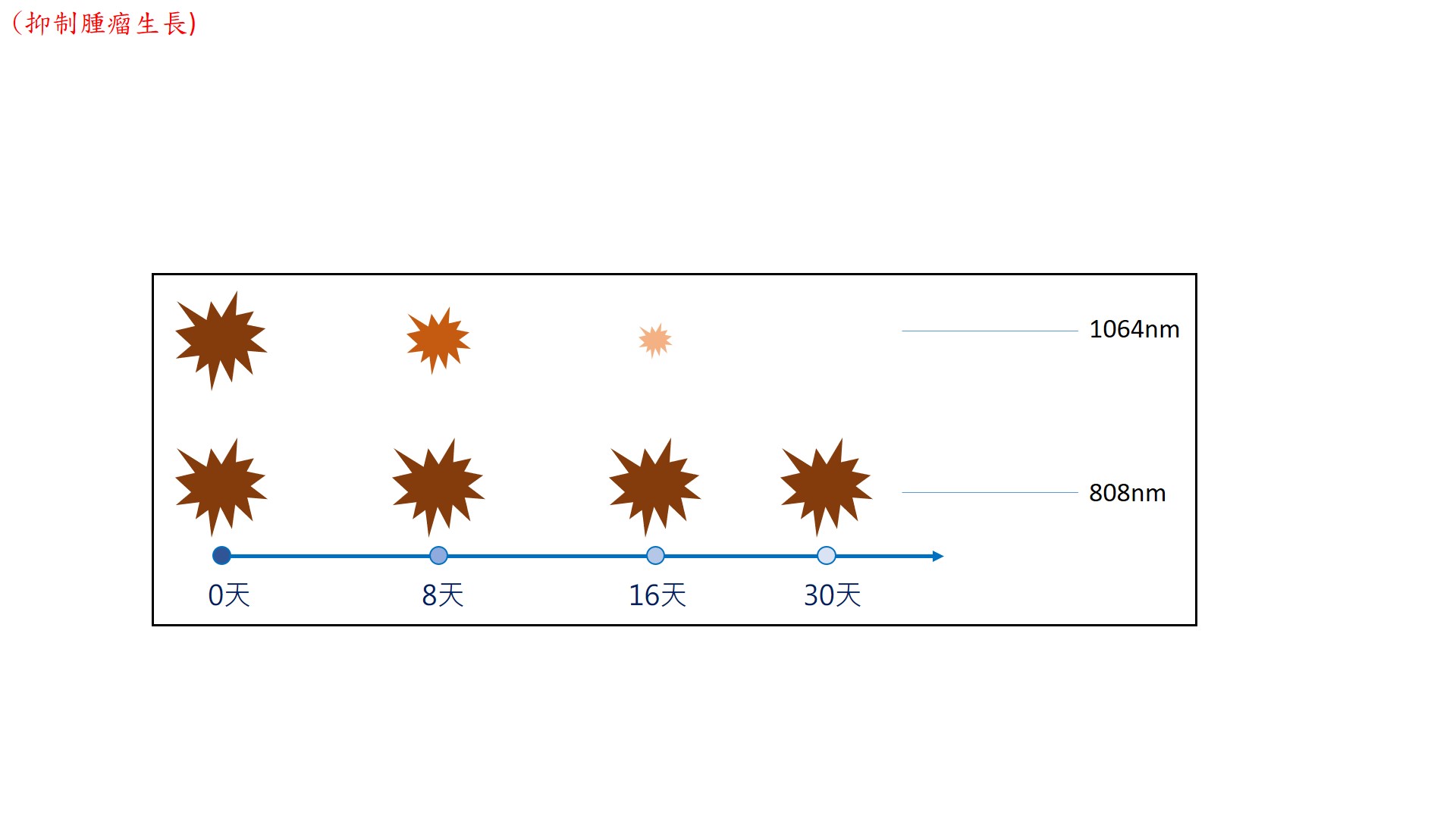 圖為兩種不同波長的近紅外光，1064nm的近紅外光能殺死癌細胞；808nm的近紅外光只能控制癌細胞不要成長。 （圖／陳雲岫繪圖）