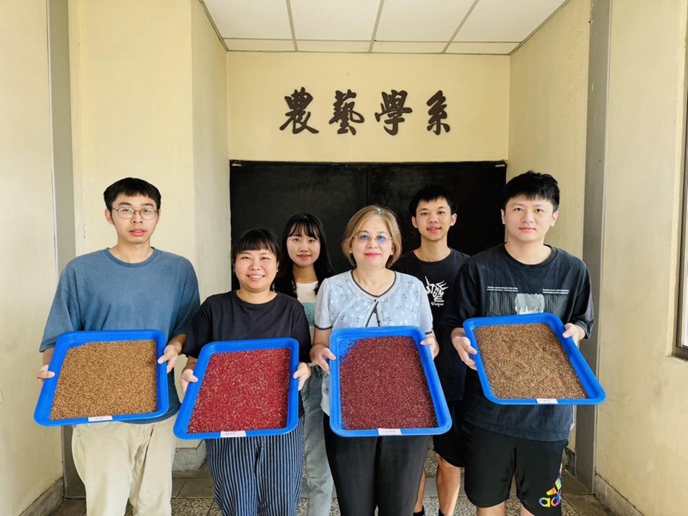 楊靜瑩教授實驗室成員與臺灣藜誘變品系合照。圖片來源：楊靜瑩教授提供